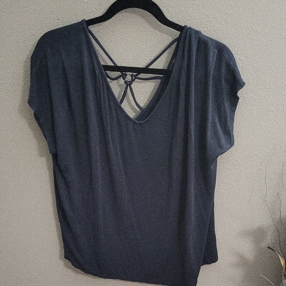 Papermoon Navy Blue Strappy Back Short Sleeve Top